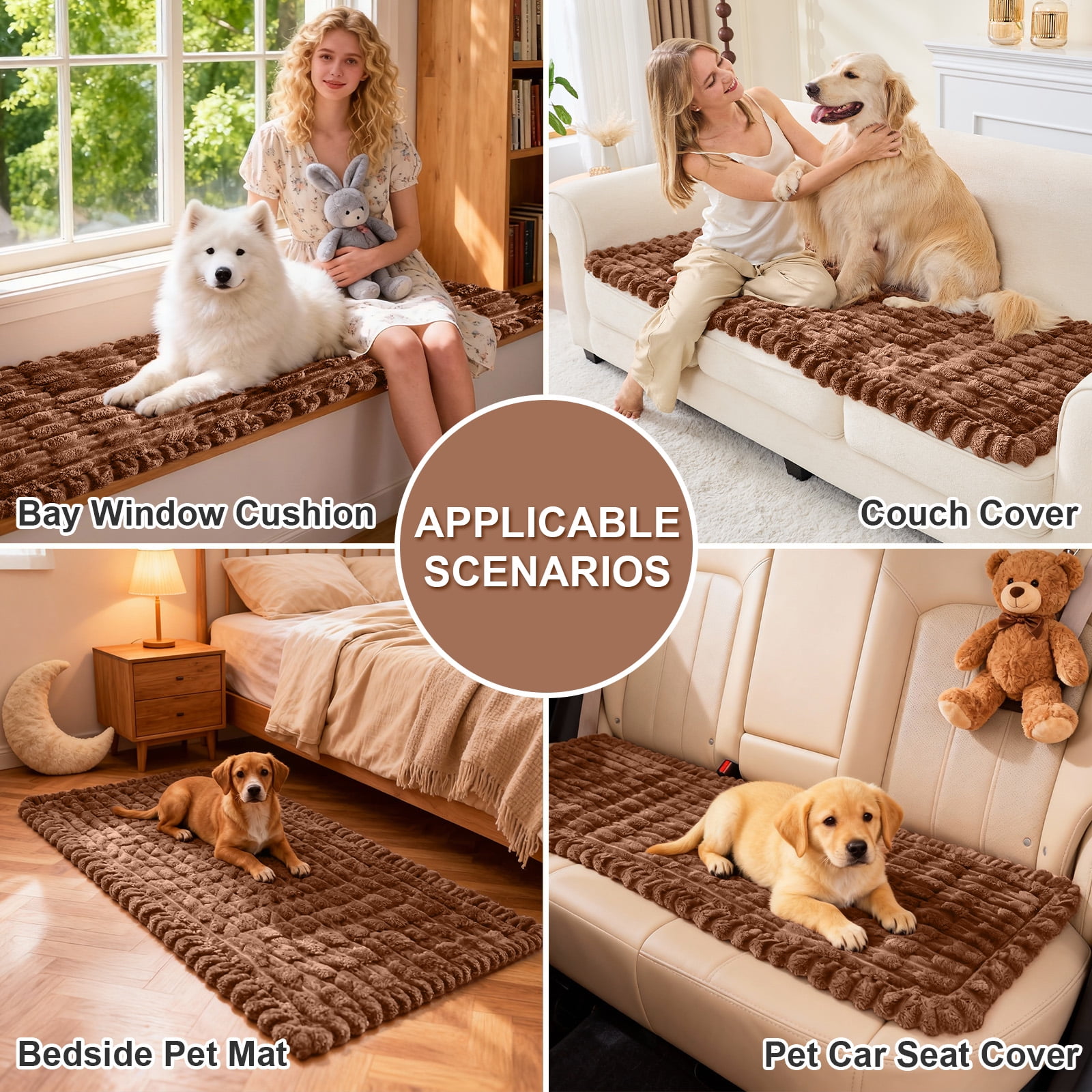 SANMADROLA Waterproof Couch Cover for Dogs Washable, Non-Slip Fuzzy Loveseat Slipcovers, Thick Soft Dog Bed Mat for 2 Cushion Sofa Pet Friendly Furniture Protector, Brown, 28" x 59"