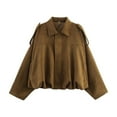thumbnail image 1 of Chaqueta de Ante Sintético para Mujer con Solapa y Bolsillo, Estilo Piloto, Informal, de Larga, Estilo Urbano Moderno Marrón L, 1 of 5