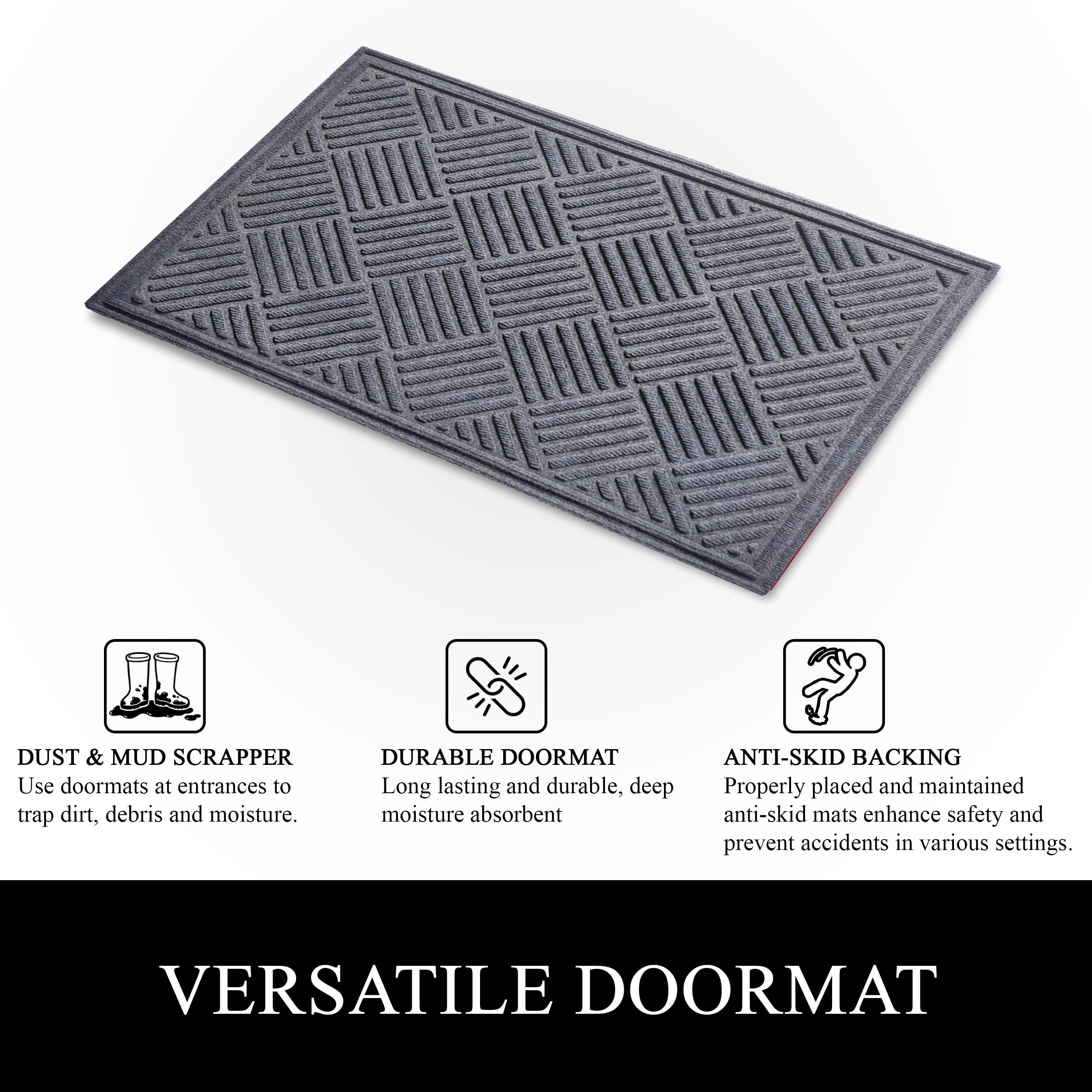 A1HC Indoor Outdoor Mat, Front and Back Entrance Welcome Mats, Front Door Patio Mats 18X30 Inches, Non-Slip Easy Clean Entrance Washable Doormats, Light Grey
