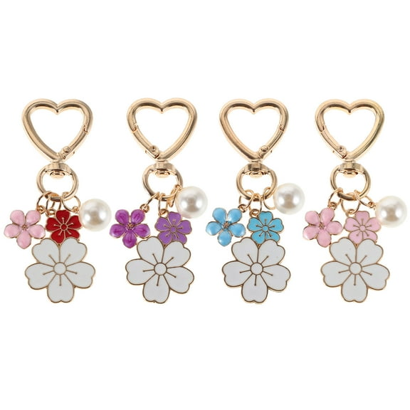 GAXIRE 4pcs Flower Keychain Set Alloy Key for Purses Bags Charms Accessories for Women