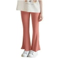 thumbnail image 2 of CQONEPT Girl's Fleece Lined Pants Bell Bottom Elastic Waist High Waist Athletic Jogger Pant with Pockets Orange 7 Years, 2 of 5