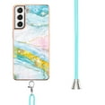 thumbnail image 3 of Allytech Galaxy S21 FE Case, Flexible TPU Marble Pattern Slim Fit Anti-scratch Shock-absorbing Full Protection Back Cover with Hand Strap Lanyard Case for Samsung Galaxy S21 FE, Green Pink, 3 of 4