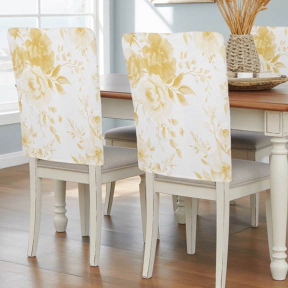Spring Floral Chair Back Covers Set of 1, Classic Yellow Gradient Flowers Removable Dining Seat Cover Washable Kitchen Chair Slipcovers Protective for Party Decoration 19x20in