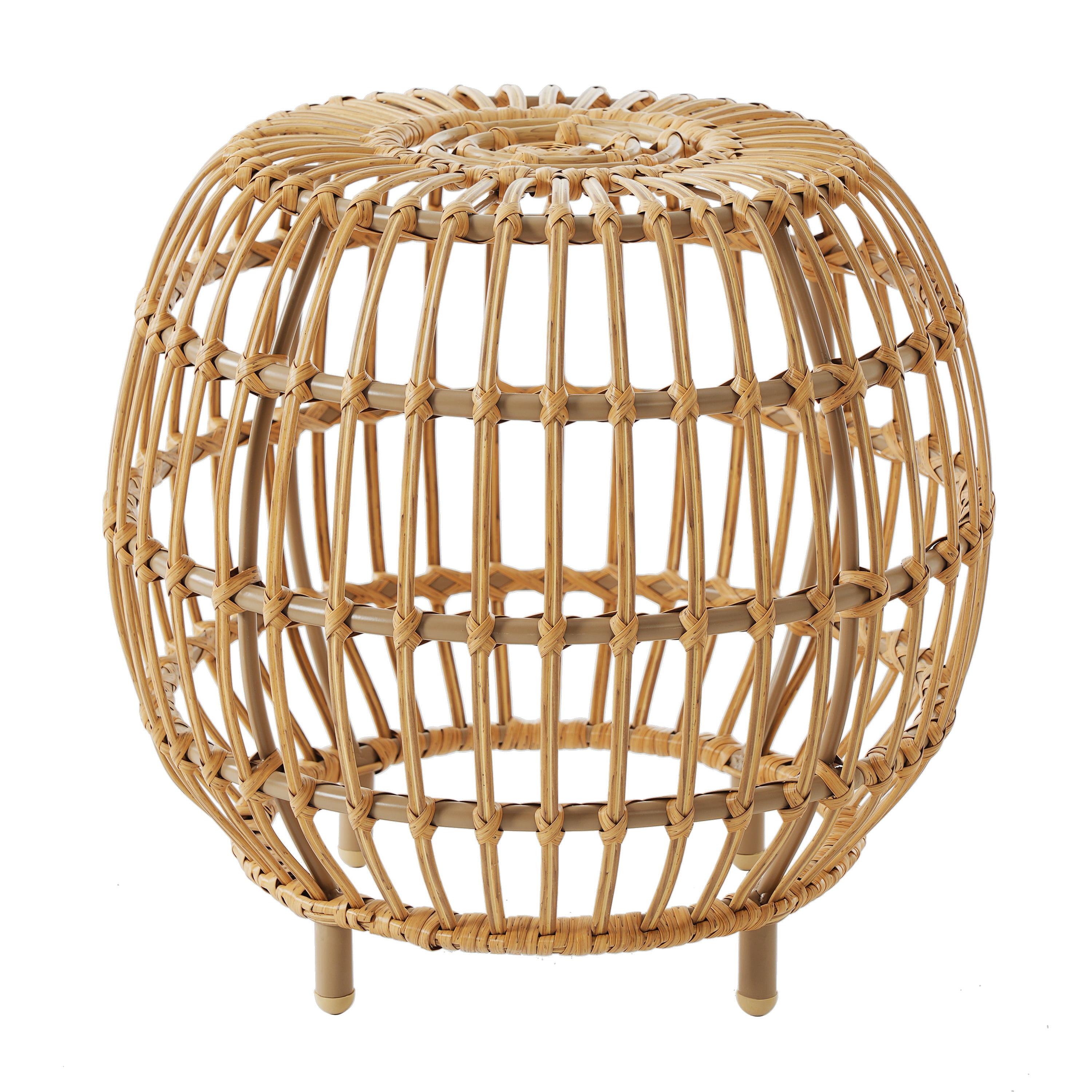 Euroco OTTAWA Side Table-Bohemian Faux Rattan Weave Accent Table for Indoor Outdoor Use, Handcrafted Round Side Table for Living Room, Patio, Garden,Light Brown Color