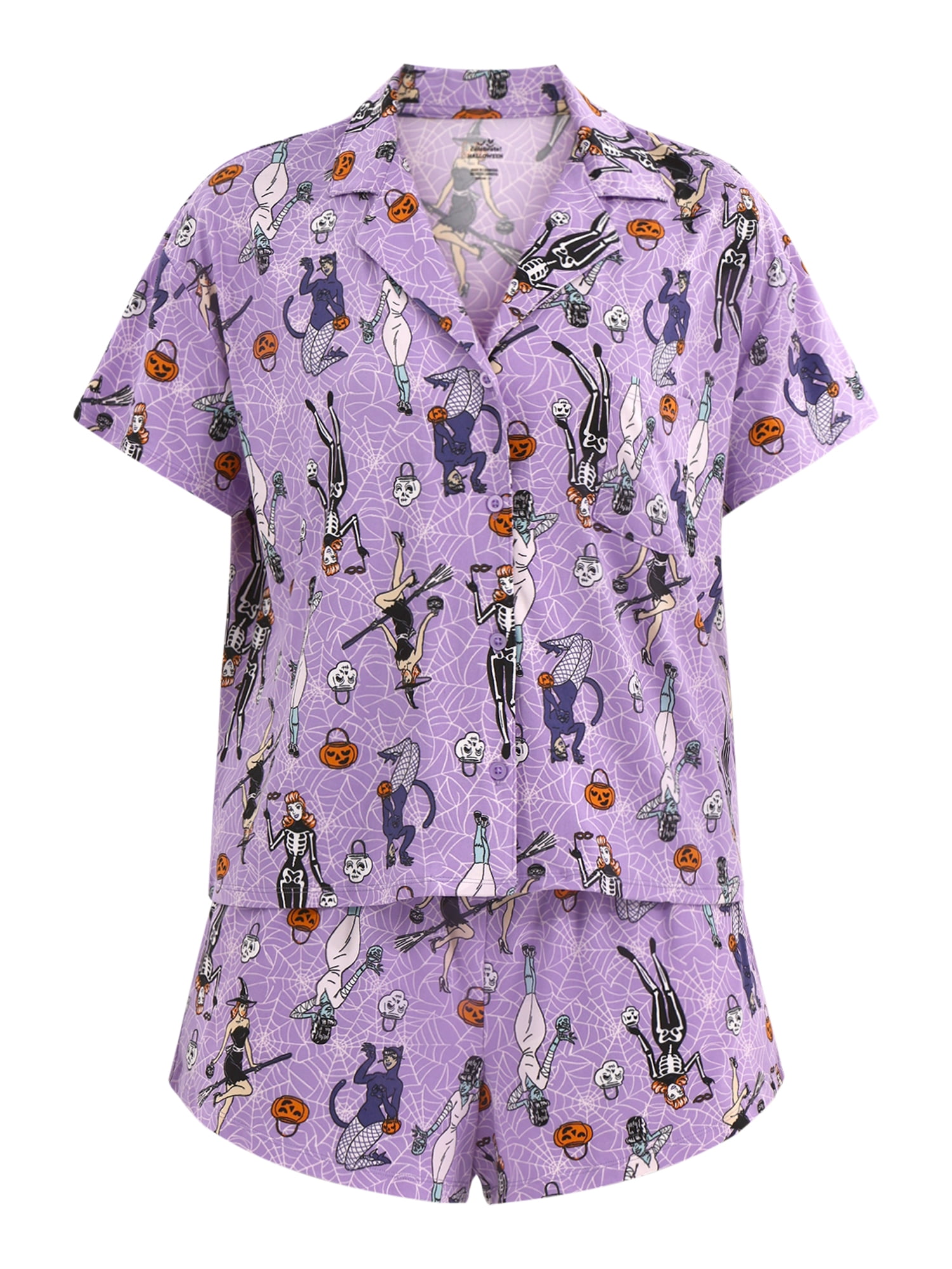 Halloween Women’s Printed Notched Top and Shorts Pajama Set from Way to Celebrate, 2-Piece, Sizes XS-3X