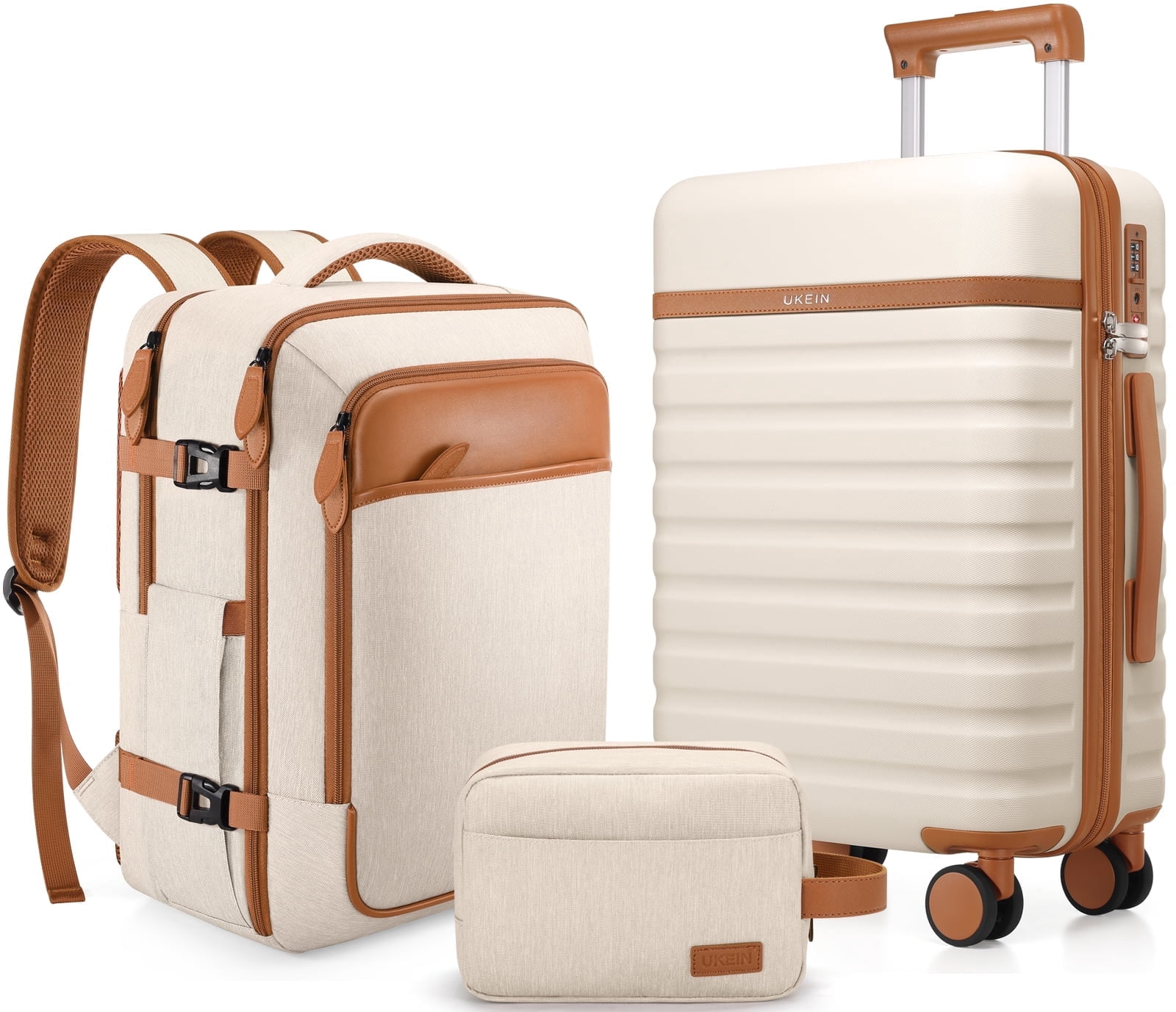 UKEIN Luggage Sets 3 Piece, Carry On Luggage with Wheels, 20 Inch Hardshell Suitcase with TSA Lock, 100% PC Carry On Suitcases Airline Approved With Travel Backpack for Men Women