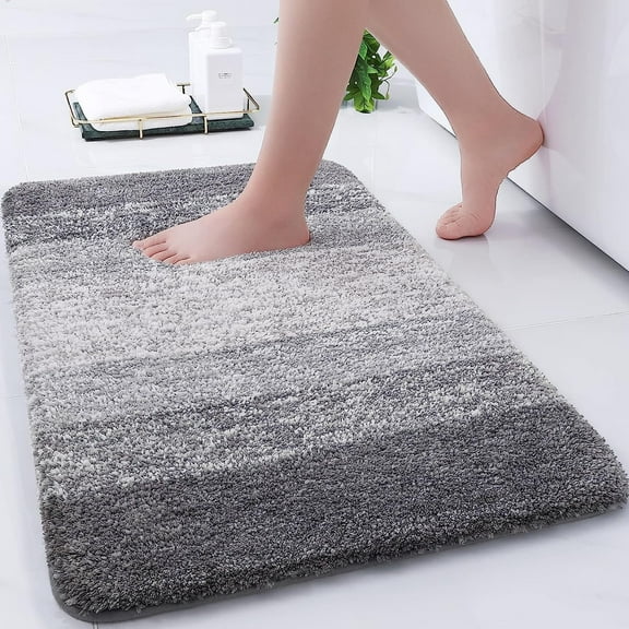 Luxury Bathroom Rug Mat 24x16, Extra Soft and Absorbent Microfiber Bath Rugs, Non-Slip Plush Shaggy Bath Carpet, Machine Wash Dry, Bath Mats for Bathroom Floor, Tub and Shower, Gray
