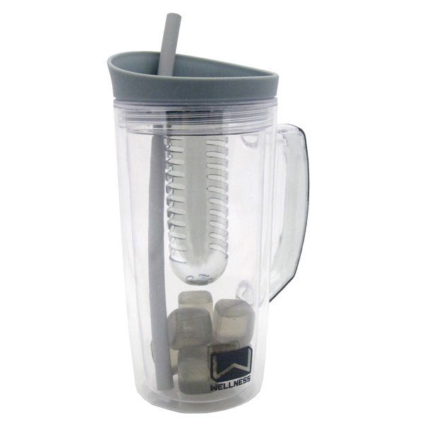 Mason Jar Mug Water Bottle w/Handle, Bpa Free Straw & Ice, Fruit Infuser Grey