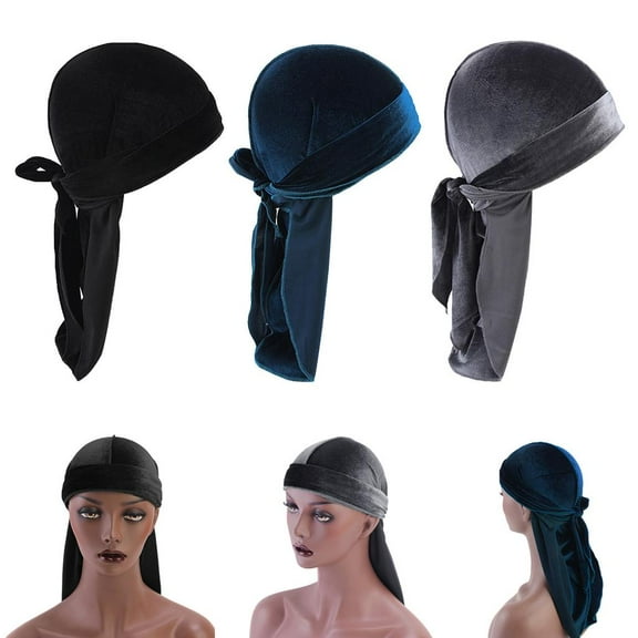 3 Pieces Trendy Velvet  Long-Tail Headwrap Chemo Hat
