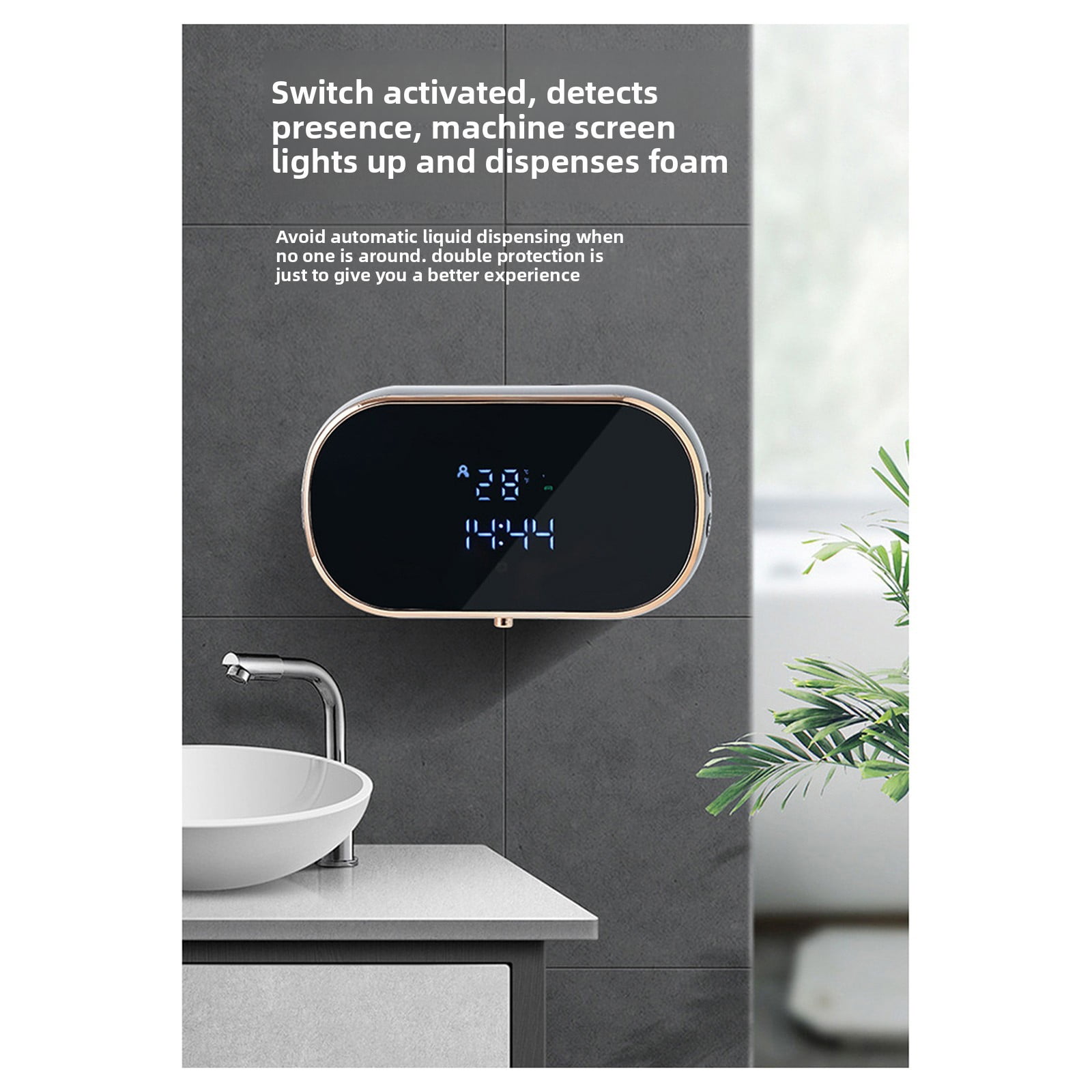 IOTdou 12oz Automatic Hand Sanitizer Dispenser Electric Soap Container Wall Mount Foaming Soap Dispenser with Time and Temperature Display for Home