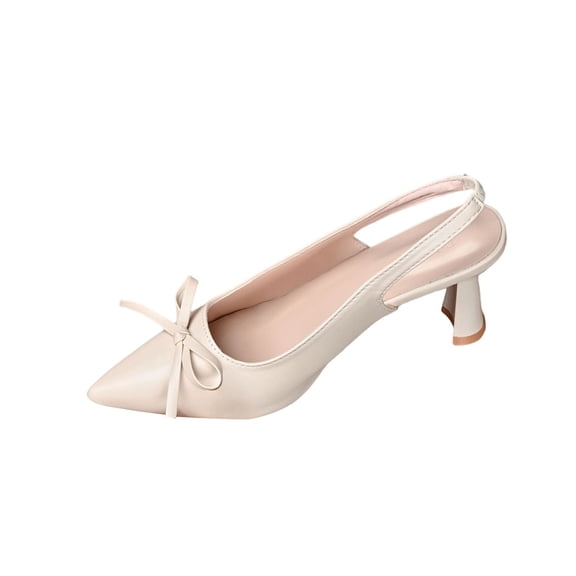 Xfvqtps Pointed Toe Heels for Women Bow Detail Mid Heel Sandals Open Back Thin Strap Shoes Fall Winter Casual Dressy Pumps Comfortable Elegant Womens Footwear