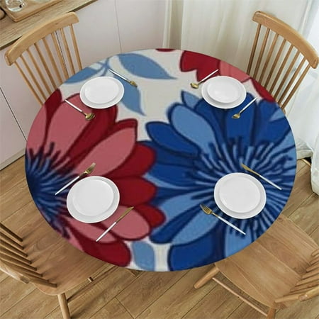 

Autua Flowers Round Tablecloth Stain-Resistant Washable Indoor Outdoor Restaurant Wedding Party 100% Polyester Waterproof Fabric 46 -50