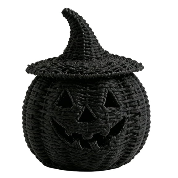 Halloween Handcrafted Seagrass Pumpkin For Spooky Halloween Candy Storage And Home Decor,Black Handcrafted Witch Hat Woven Seagrass Pumpkin For Festive Parties,Premium Decorative Seagrass Pumpkin