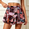 thumbnail image 2 of Arlun Summer Floral Boho Mini Skirts for Women Vintage Drawstring Elastic Waisted Chiffon Ruffle Layered A Line Skirt with Inner Lightweight Comfort Elegant Short Skirts 13-Grey XL, 2 of 4