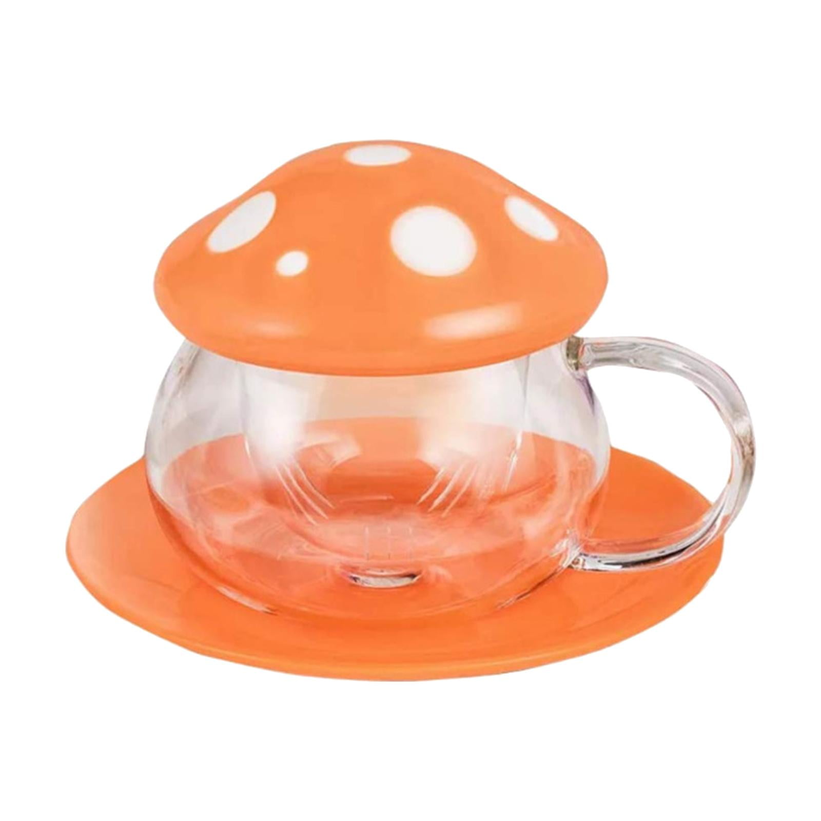 Glass Tea Mug Cute Mushroom Teapot Milk Glass Cup Mugs with Strainer Orange