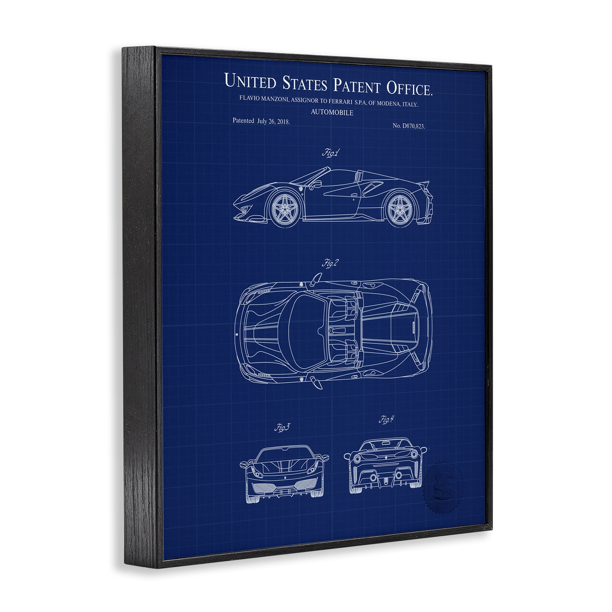Stupell Industries Detailed Automobile Blueprint Transportation Painting Black Framed Art Print Wall Art, 11 x 14