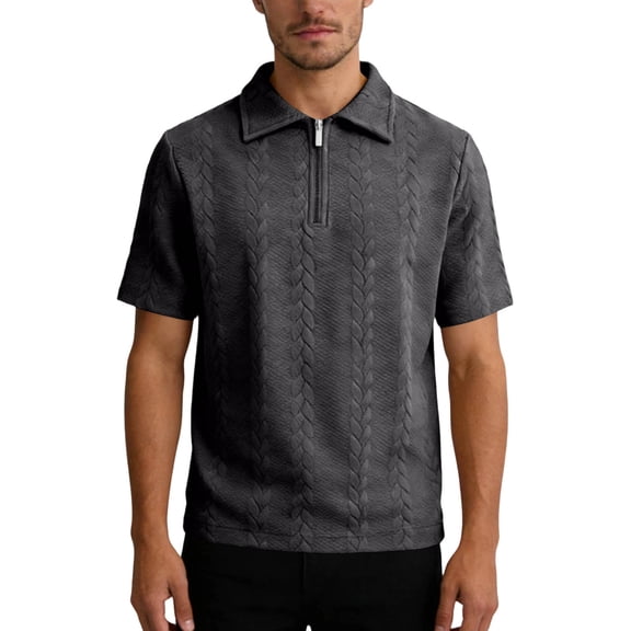 Men's Vintage Jacquard Knit Shirts Casual Short Sleeve Quarter Zip Collared Golf T-Shirts Summer Modern Fit Old Money Style Lightweight Breathable Beach Vacation Tops