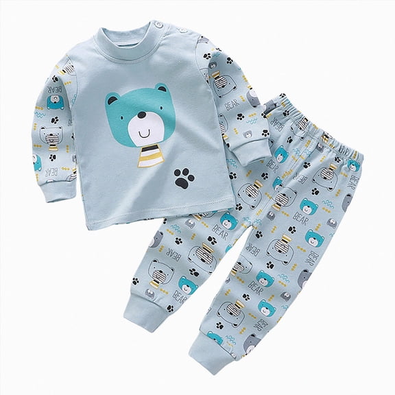 Xyant Toddler Boy Pajamas Cotton Print Sleepwear Pjs Sets 2 Piece Long Sleeve Jammies (Blue,18-24 Months)