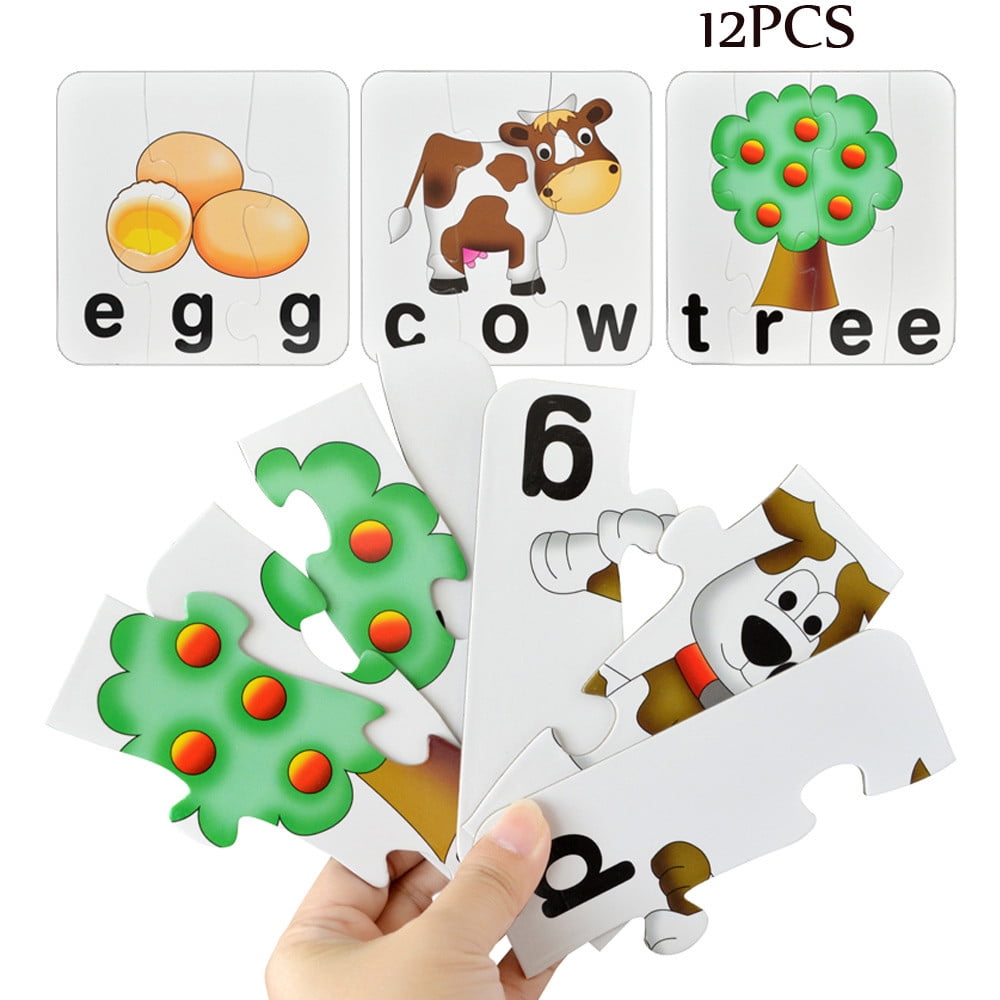 12PCS Wooden Animal Puzzle Jigsaw Blocks Kid Learing ...