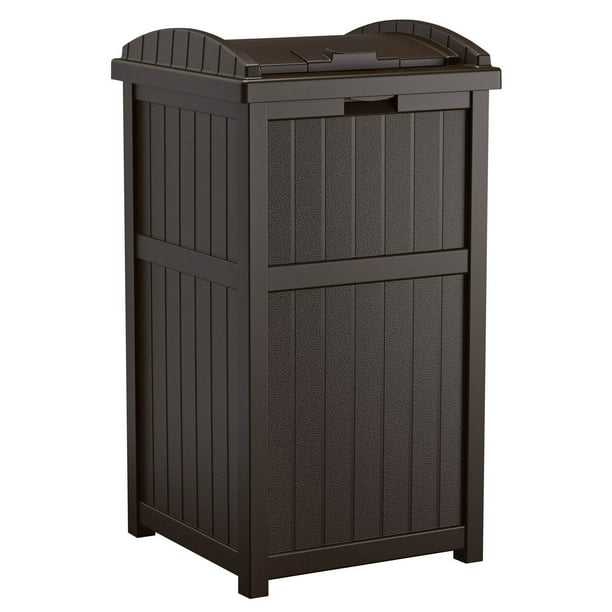 Suncast Trash Hideaway Outdoor Patio Garbage Waste Trash Can Bin, Java