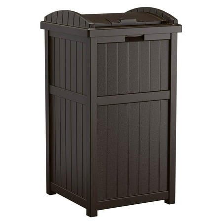 

Suncast Trash Hideaway Outdoor Patio Garbage Waste Trash Can Bin Java 33 Gallon 2 Pack