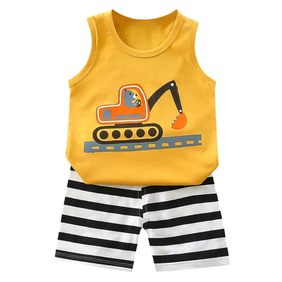 Toddler Boy Summer Shorts Clothing Set 6 12 18 24 Months 2T 3T 4T Tractor Embroidery Short Sleeve T-shirt Plaid Shorts 2 Pcs Summer Outfit Gibobby(5-6 Years,Orange)