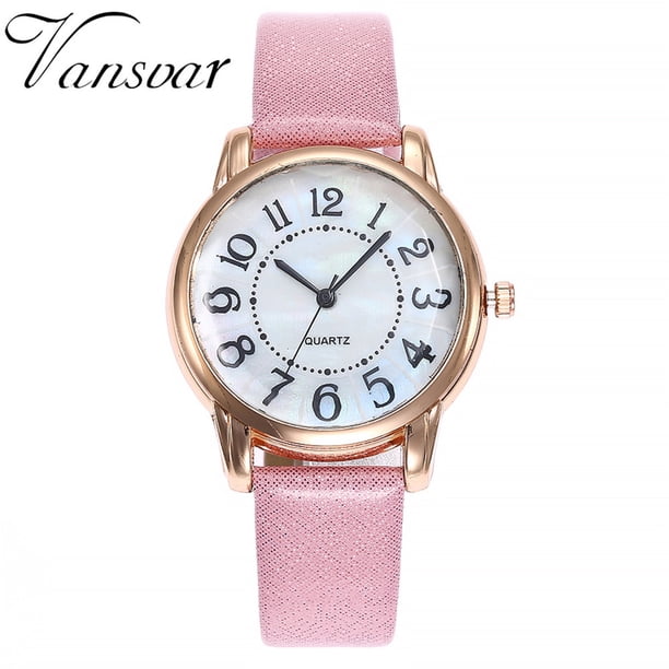 Reloj de cuarzo para mujer, relojes para mujer vansvar Reloj de pulsera analógico con correa de cuero de cuarzo informal para mujer Reloj de cuarzo