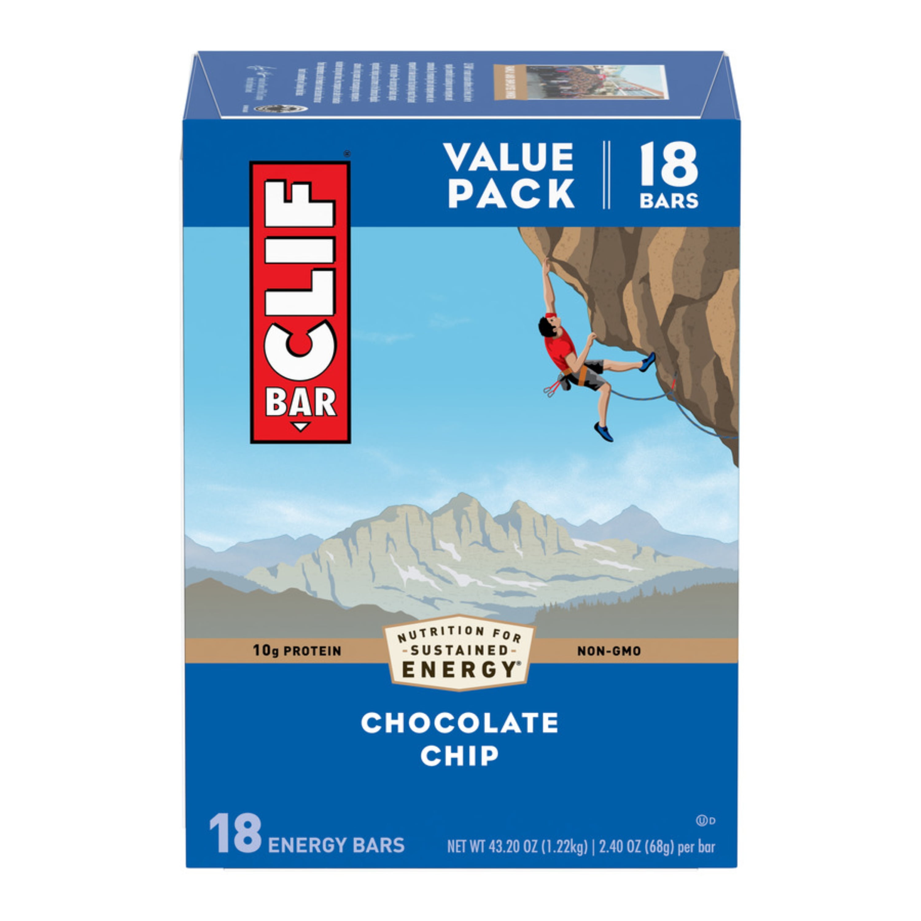 CLIF BAR® Energy Bars, Chocolate Chip, 10g Protein Bar, 18 Ct, 2.4 oz
