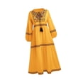 thumbnail image 4 of Vestido bohemio de manga larga con cuello redondo, holgado e informal, con bordado de flores para primavera Amarillo, 4 of 8