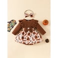 thumbnail image 2 of Suealasg Baby Girls 2Pcs Thanksgiving Outfits Newborn Girls Fall Winter Clothes 3 6 9 12 18 Months Infant Girls Long Sleeve Turkey Print Romper Dress + Headband Set, 2 of 8
