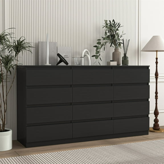 Hommoo Furniture,Modern and Minimalist Dresser for Bedroom, 12 Chest of Drawers, Wooden Dressers for Bedroom, Living Room,Hallway,Black