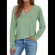 thumbnail image 1 of Camisetas con Cuello en V para Mujer, Blusas de Encaje de Larga, Holgadas, Elegantes e Informales, para Otoño e Invierno, A . Verde XXL, 1 of 8