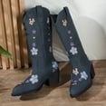thumbnail image 6 of Floral Embroidery Cowboy Boots for Women Chunky Heel Pointed Toe Riding Mid Calf Boots Pull on Booties, 6 of 6