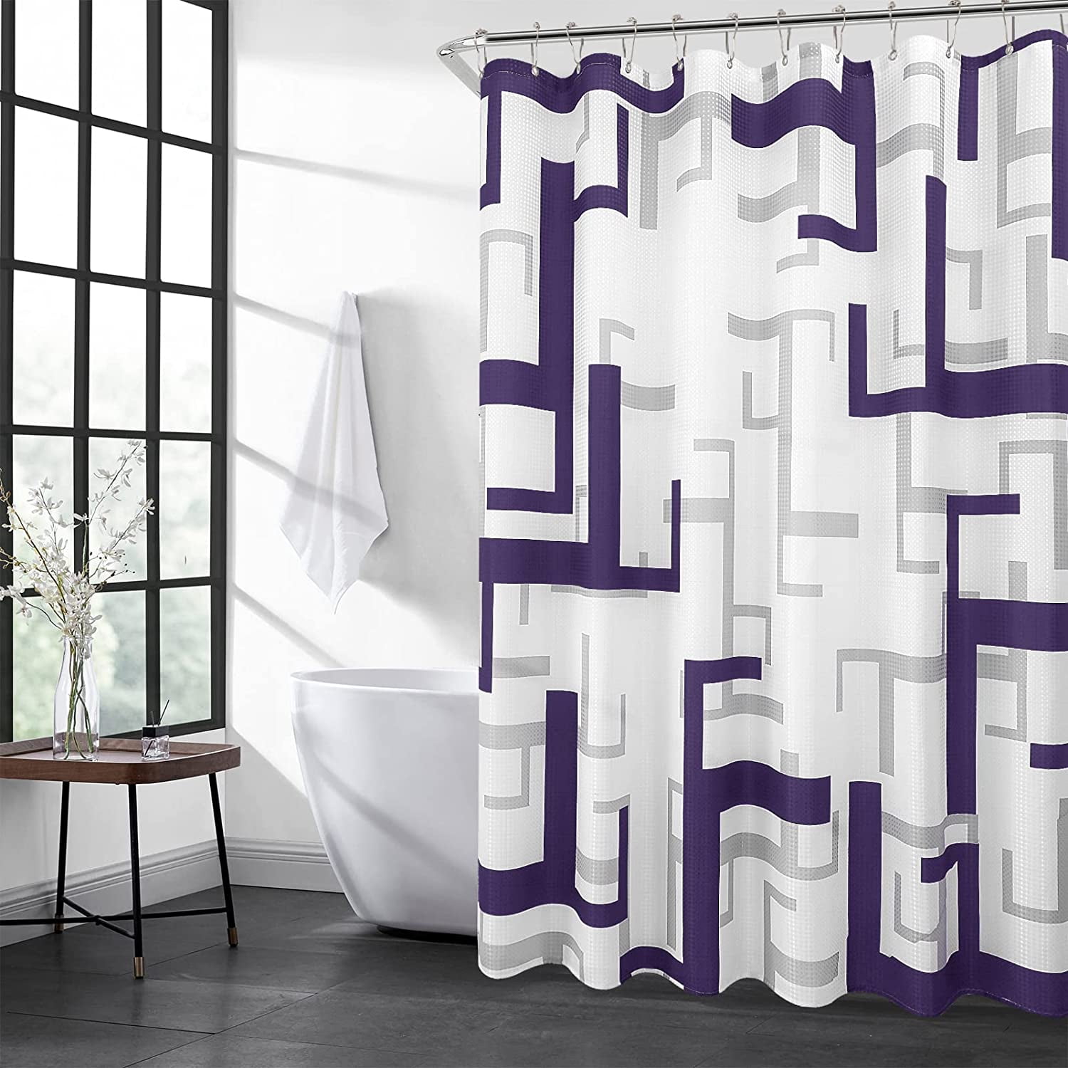 Modern White Shower Curtain Blue Shower Curtain for Bathroom Waterproof Geometric Grey Shower Curtain with Heavy Duty Polyester Bathroom Curtain for Hotels Bathtubs, Purple, 72x72 inch