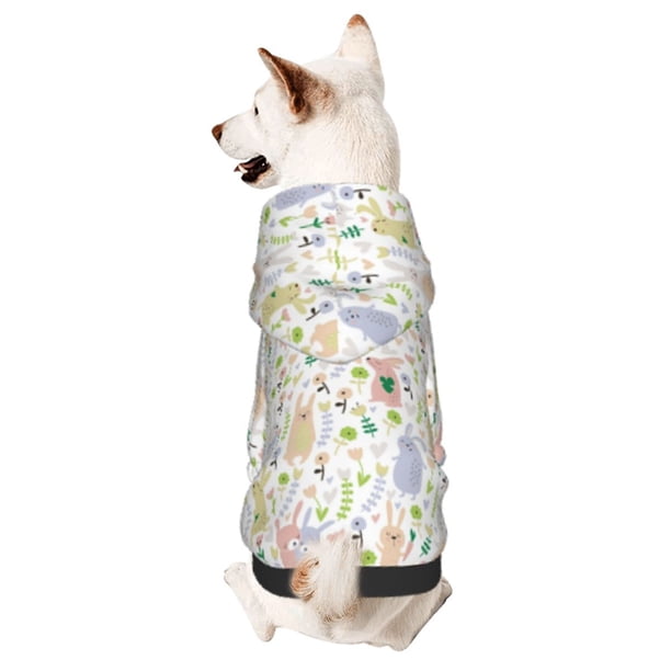 Fotbe Flower Rabbit Sudadera con Estampado para Perros Pequeños – Suéter con Capucha para Mascotas, Tela Suave de Forro Polar con Bolsillo-XX-Large