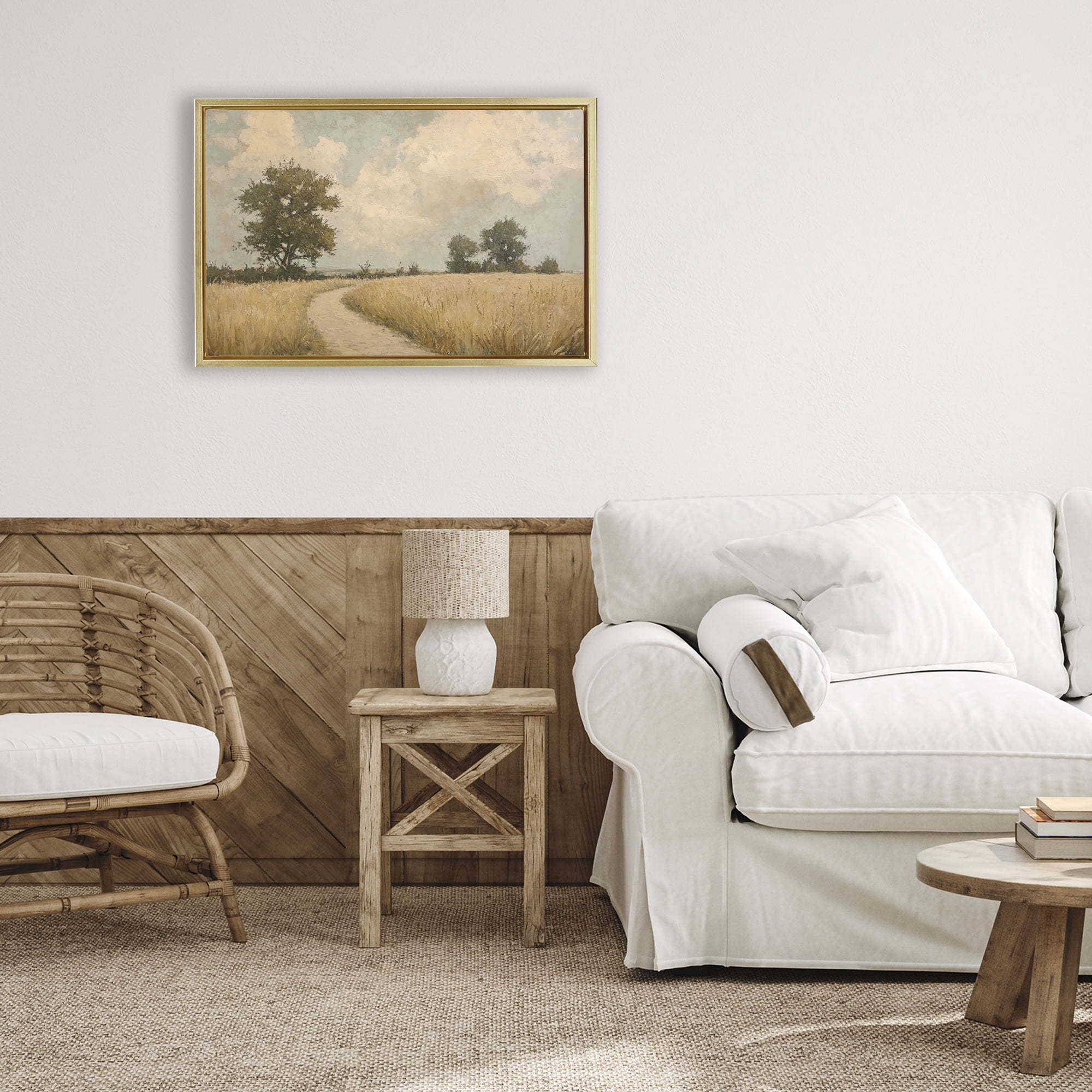 Stupell Industries Soft Field of Wheat Gold Framed Floater Canvas Wall Art, design by Petal Prints Design