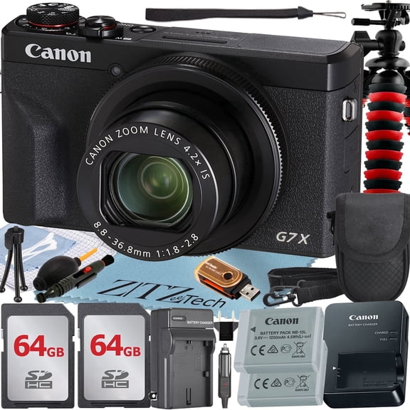 Canon PowerShot G7 X Mark III Digital Camera (Black) with 2 Pieces 64GB Memory Card   Case   Tripod   ZeeTech Professional Bundle (International Version)