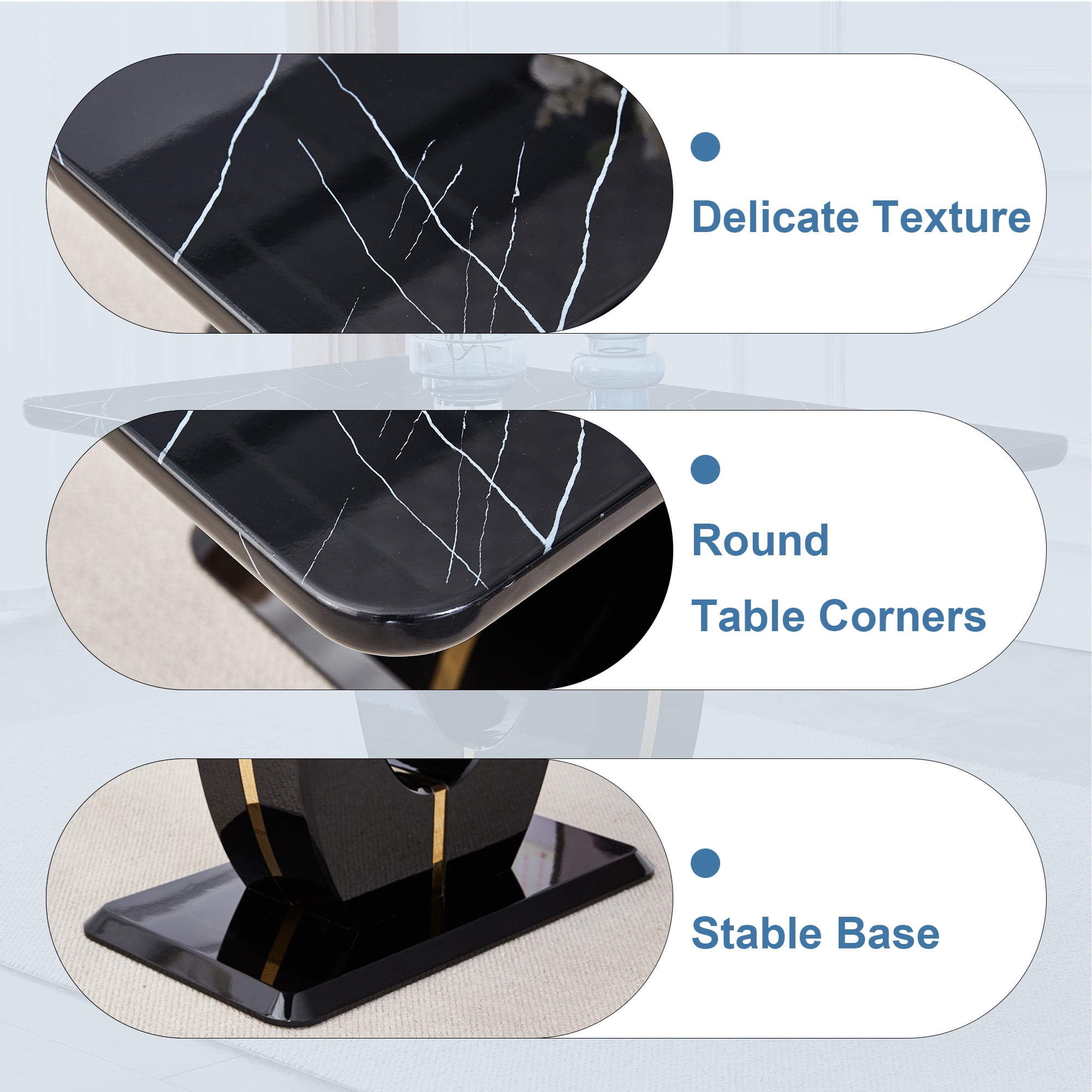 JUFU Modern Dining Table for 6 , 63'' Faux Marble Table with MDF Marble Tabletop, Easy Assembly Kitchen and Dining Room Table with Durable Frame, Scratch and Heat Resistant, Ideal for Dining Room