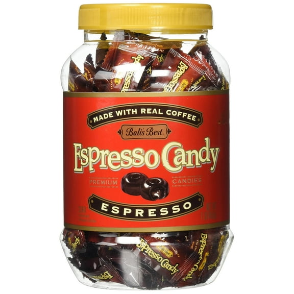 Bali's Best Espresso Candy, 1 MDA05 Pound Jar, Individually Wrapped Hard Candy with Espresso Filled Center, Made with Real Sumatran Coffee, Halal