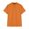 thumbnail image 3 of Vivianyo HD Short Sleeve Button Down Casual Tee for Men Summer European And American Men's Oversized Shirt Solid Color Short Sleeved Stand Up Collar Shirt Cotton Linen Top, 3 of 5