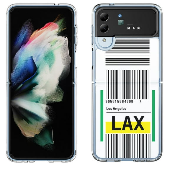 Shockproof Bumper Phone Case for Samsung Galaxy Z Flip 4 5G, by OneToughShield ® - Airport Tag / Los Angeles