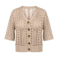 thumbnail image 6 of Sewkxo Women Crochet Cardigan Sweaters Lightweight Summer Boho Open Front Knit Shrug 1/2 Sleeve Beach Cover Up,Khaki XS, 6 of 8