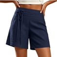 thumbnail image 4 of Costeam Womens Solid Faux Linen Bermuda Shorts Dual Layer Fold Over Drawstring Waist Side Inset Pockets Loose Mid Thigh Breathable Woven Fabric Casual Cropped Bottoms, 4 of 8