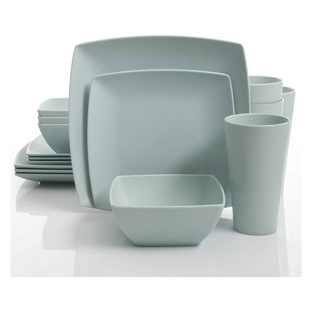 Gibson Home 16 Piece Square Melamine Dinnerware Set Plates, Bowls
