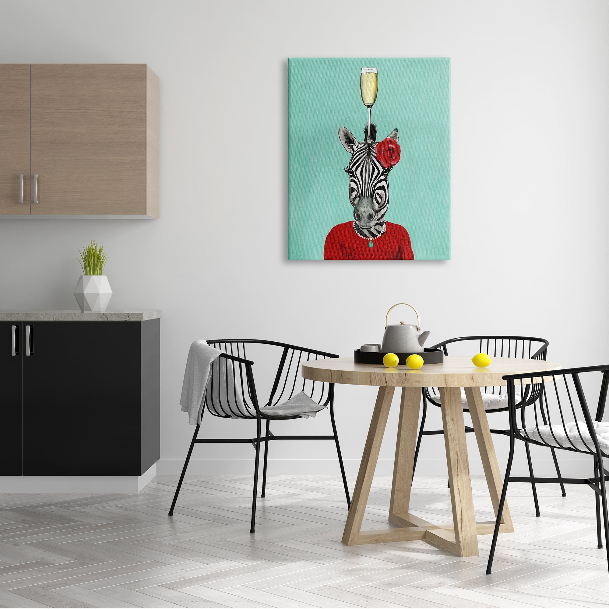 Stupell Industries Fashionable Zebra Patterned Red Outfit Champagne Glass Novelty Painting Gallery-Wrapped Canvas Print Wall Art, 30 x 40, Design by Coco de Paris