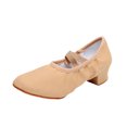 thumbnail image 6 of Xfvqtps Womens Latin Dance Shoes Low Heel Cross Elastic Straps Close Toe Ballroom Salsa Canvas Dance Shoes Beige, 6 of 6