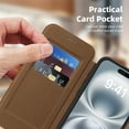 thumbnail image 3 of Wallet Case for iPhone 16, Magnetic Flip Kickstand Compatible with MagSafe, RFID Blocking Premium PU Leather Slim Shockproof Phone Case with Card Holder For iPhone 16,Coffee, 3 of 9