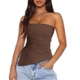 thumbnail image 1 of Top de Tubo Sin Tirantes con Fruncido para Mujer PRETTYGARDEN Color Café Talla S, 1 of 8