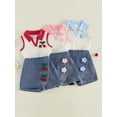 thumbnail image 3 of BemeyourBBs Toddler Baby Girl Summer Clothes Kids Baby Girl 2 Piece Cherry Denim Outfits Cherry Decor Lapel V-Neck Tank Vest Tops Jeans Denim Shorts Skirt Skorts Set, 3 of 9