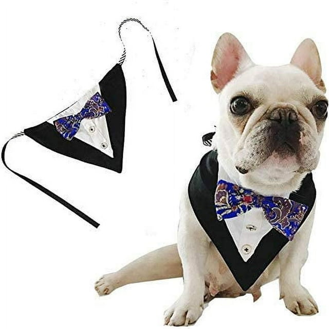 GHSDFBB Bandana pour Chien Bavoirs Triangles Foulards Col Réversible Réglable Costume Nœud Papillon Bandanas Nouveauté Chiens Cache-Cœur Mode Robe de Mariage pour Chiot et Chat (Bleu)